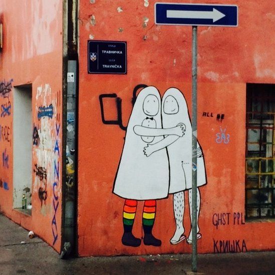 Figures on a wall in Belgrade
