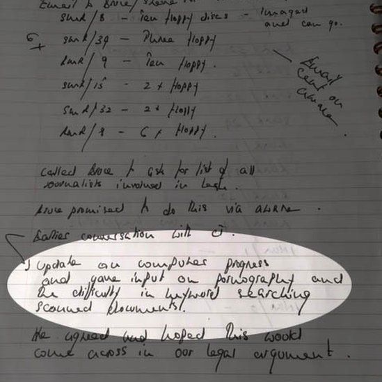A page from Neil Lewis's police notebook refers to pornography