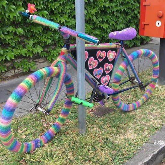 Crocheted bicycle left near Malcolm Turnbull's house