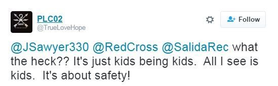 Tweet: what the hec?? It's just kids being kids. All I see is kids. It's about safety!