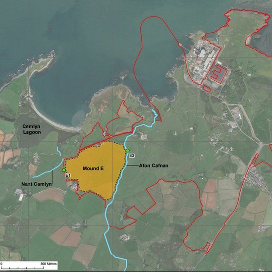 A map showing the development site for planned Wylfa Newydd