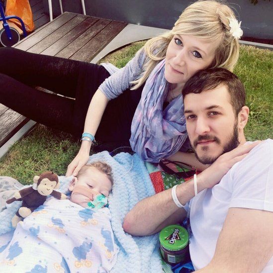 Baby Charlie Gard on rooftop of Great Ormond Street hospital with his parents Charlie Gard