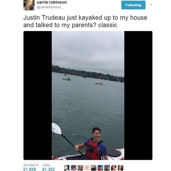 Justin Trudeau - Canada's PM paddles over for a chat - BBC News