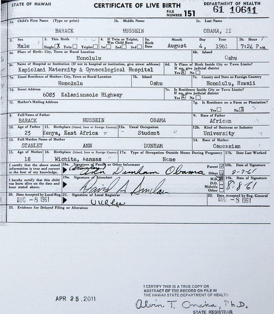 This handout image provided by the White House shows a copy of the long form of President Barack Obama"s birth certificate from Hawaii