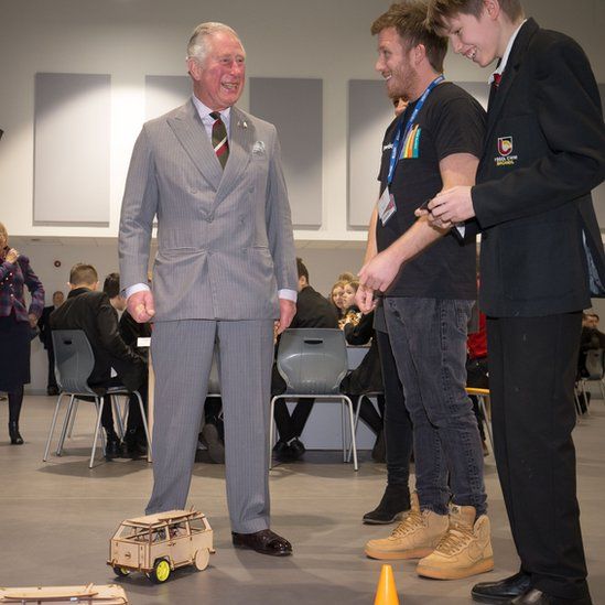 Prince Charles with children at Ysgol Cwm Brombil