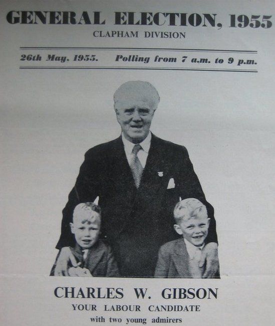 1955 Labour election leaflet showing man with two boys