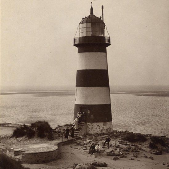 Undated black and white photo of Talacre lighthouse