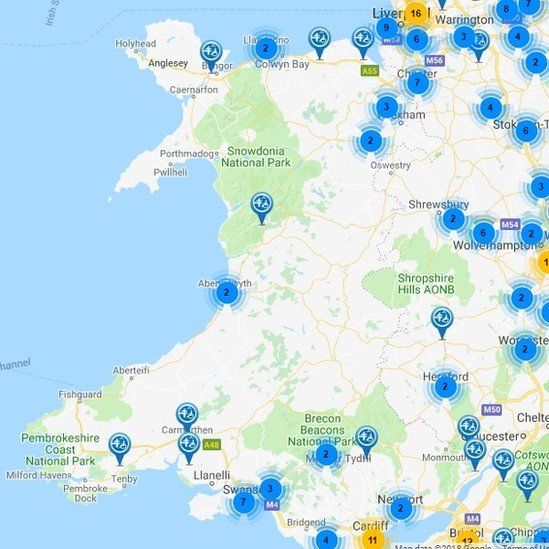 Map of fully accessible toilets in Wales