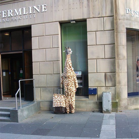 Jean-Marie Stewart took this shot in Paisley, because it's not every day you see a giraffe at a cash machine.