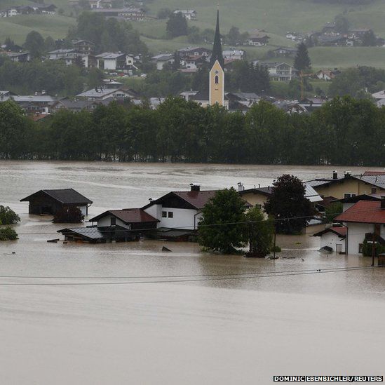 The flooded western Austrian village of Koessen after heavy rainfalls June 2, 2013