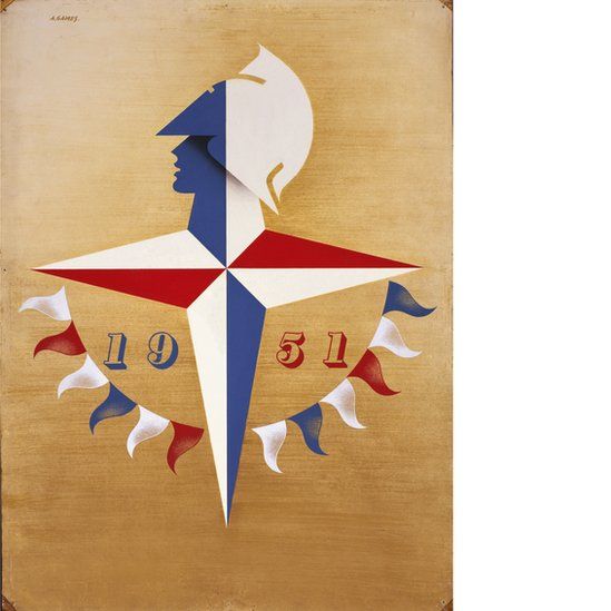 A logo for the Festival of Britain, 1951, designed by Abram Games showing a head on top of a red, white and blue compass