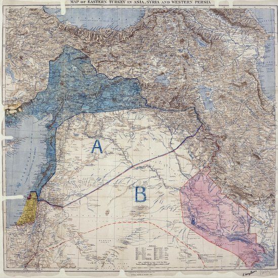 map showing Sykes-Picot lines