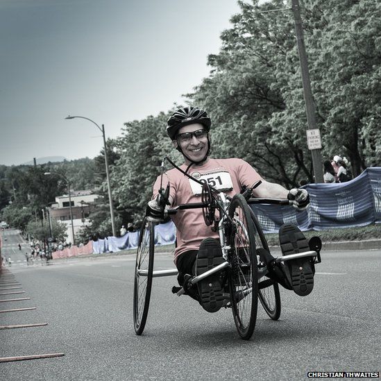 A wheelchair competitor in the Vermont City Marathon