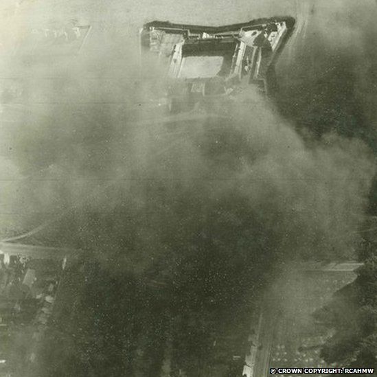 Defensible Barracks, Pembroke Dockyard covered with smoke