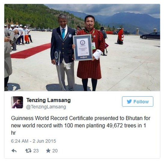 Guinness World Records adjudicator Pravin Patel (left) announced Bhutan's record-breaking achievement on Tuesday