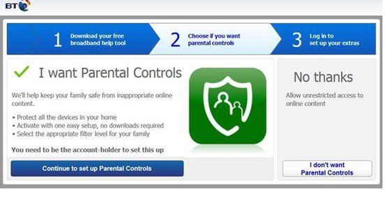 Parental controls set up screen