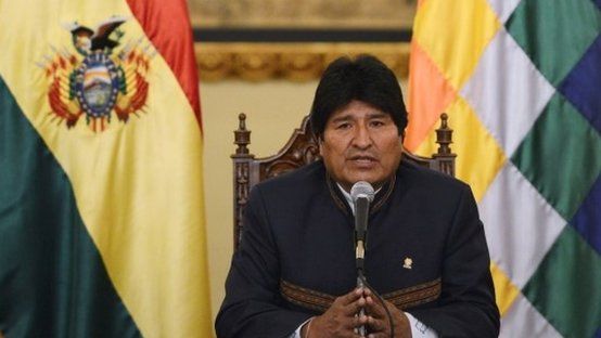 Bolivian President Evo Morales offers a press conference in La Paz on 16 April, 2014