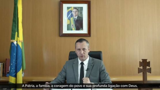 A screen grab of the speech by Brazil's culture secretary