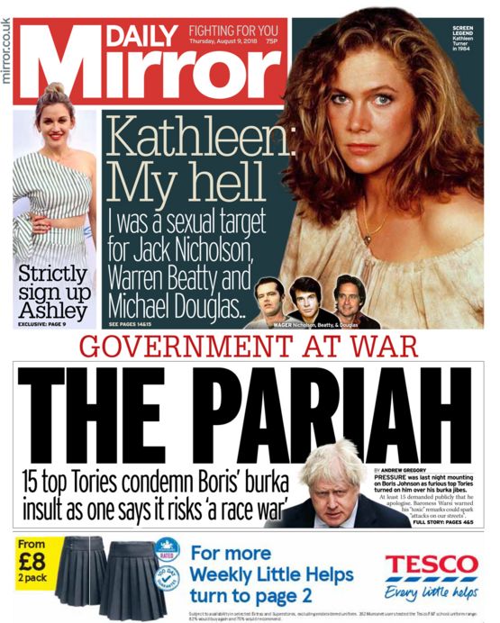 Daily Mirror front page - 09/08/18