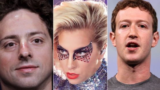 Sergey Brin, cofundador de Google, Lady Gaga y Mark Zuckerberg