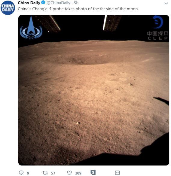 Tweet from China Daily of an image from the far side of the moon