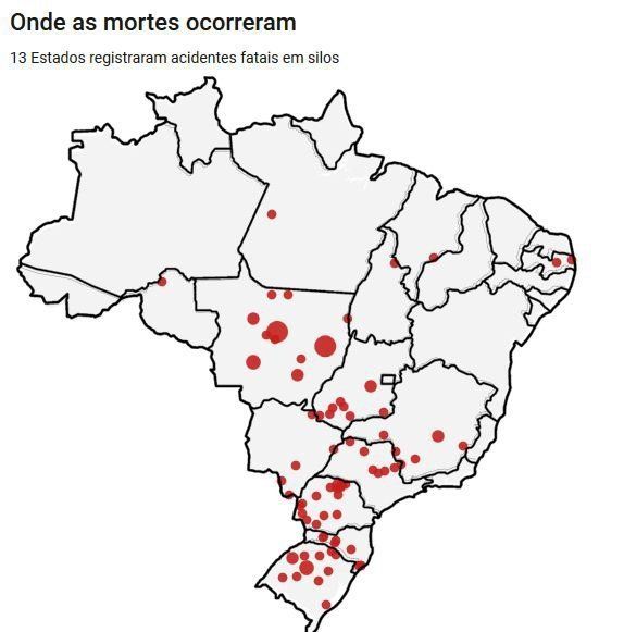 Mapa onde mais ocorreram mortes em silos