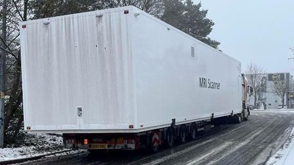 The new MRI scanner being delivered by lorry