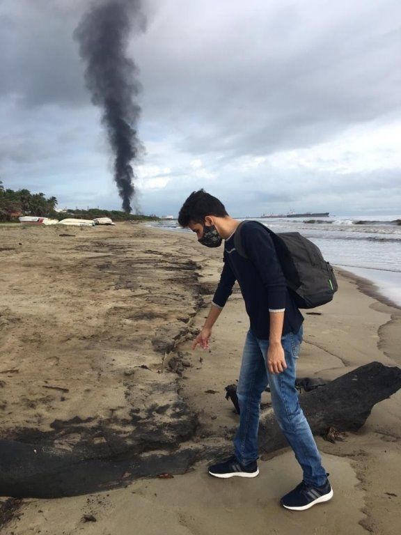 A handout photo made available by environmental activist Samuel Cabrera shows part of the oil contamination at El Palito beach in Puerto Cabello, Venezuela, 10 August 2020 (issued 12 August 2020)