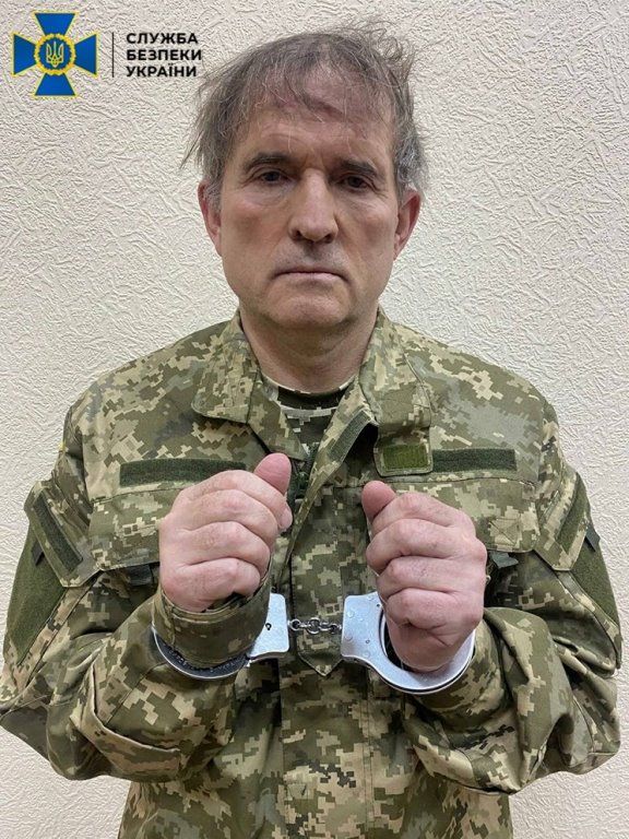 Handout photo by Ukraine's security service SBU purportedly showing Viktor Medvedchuk in handcuffs