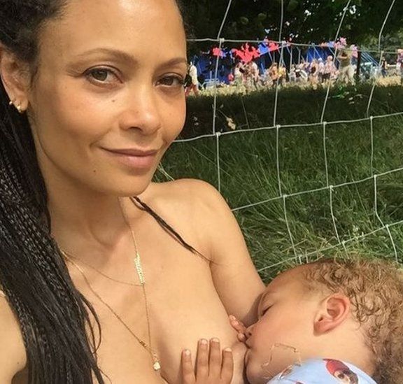 Thandie Newton breastfeeding at a festival