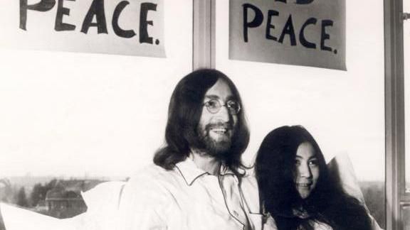 John Lennon and Yoko Ono pictured in bed in 1969 