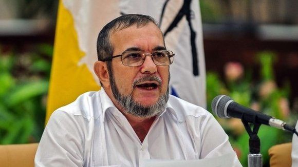 The head of the Farc guerrilla speaks during a press conference in Havana on September 23, 2015.