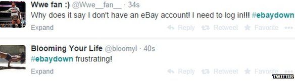 Twitter screen grabs of ebaydown