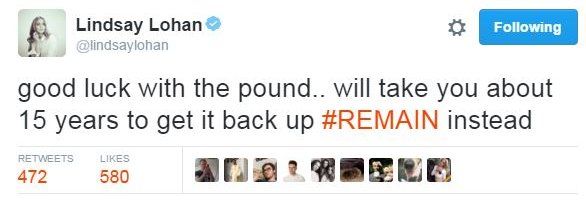 Lohan tweet about pound falling