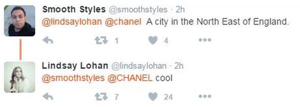 Lindsay Lohan thanks somebody for telling her where Sunderland is.