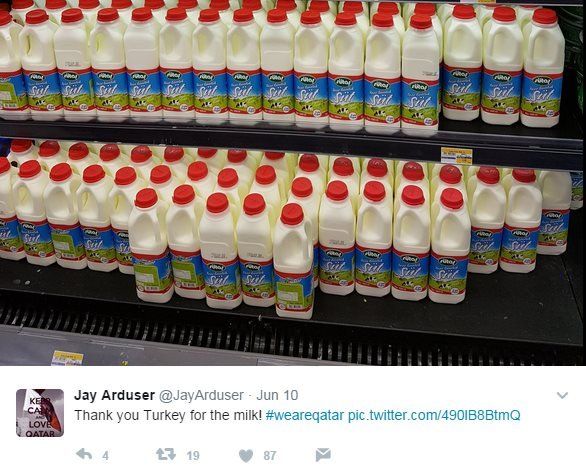 @JayArduser tweets: "Thank you Turkey for the milk! #weareqatar"