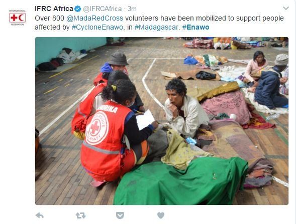 IFRC Africa tweet showing aid workers helping those forced from home