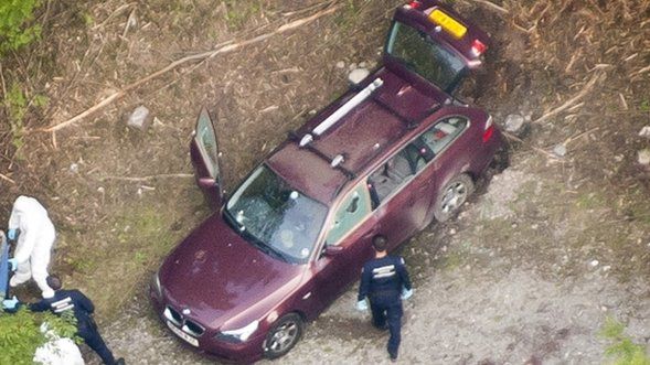 Aerial shot of car in which three members of British family were shot dead