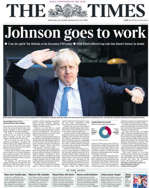 The Times front page 24/07/19