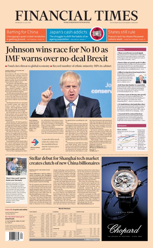 Financial Times front page 25/07/19
