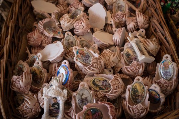 A basket of holy water fonts