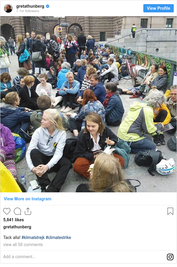 Instagram 用戶名 gretathunberg: Tack alla! #klimatstrejk #climatestrike