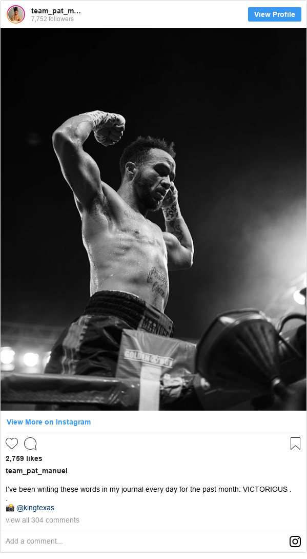 Publicación de Instagram por team_pat_manuel: I’ve been writing these words in my journal every day for the past month  VICTORIOUS .
.
📸 @kingtexas