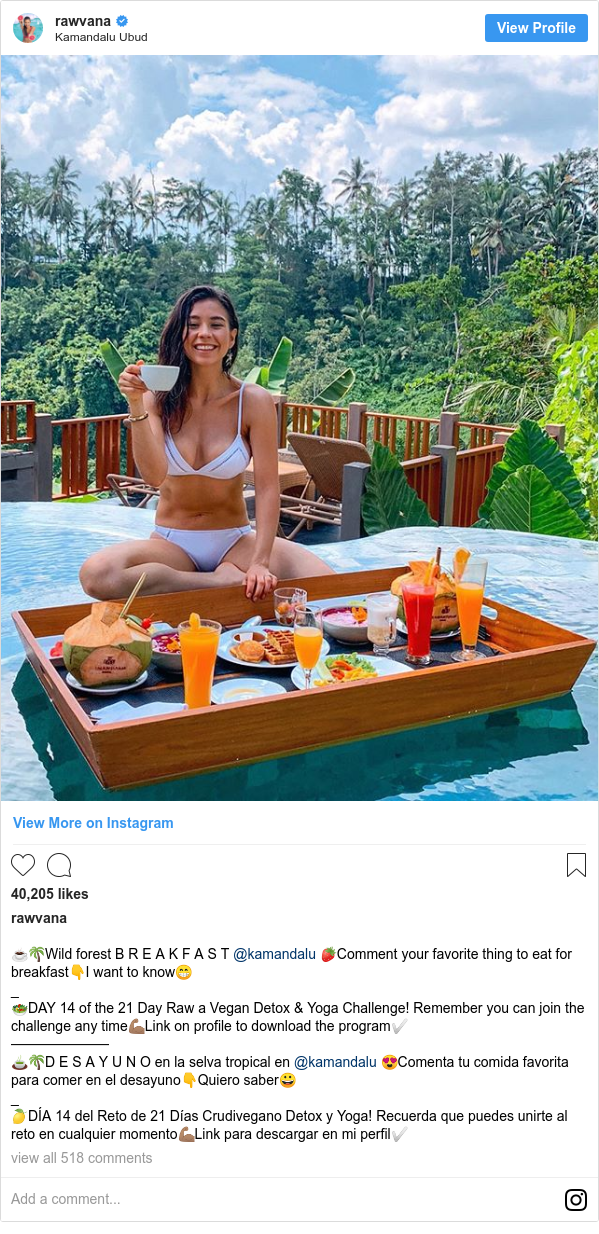 Publicación de Instagram por rawvana: ☕?Wild forest B R E A K F A S T @kamandalu ?Comment your favorite thing to eat for breakfast?I want to know?
_
?DAY 14 of the 21 Day Raw a Vegan Detox & Yoga Challenge! Remember you can join the challenge any time??Link on profile to download the program✅
———————
??D E S A Y U N O en la selva tropical en @kamandalu ?Comenta tu comida favorita para comer en el desayuno?Quiero saber?
_
?DÍA 14 del Reto de 21 Días Crudivegano Detox y Yoga! Recuerda que puedes unirte al reto en cualquier momento??Link para descargar en mi perfil✅