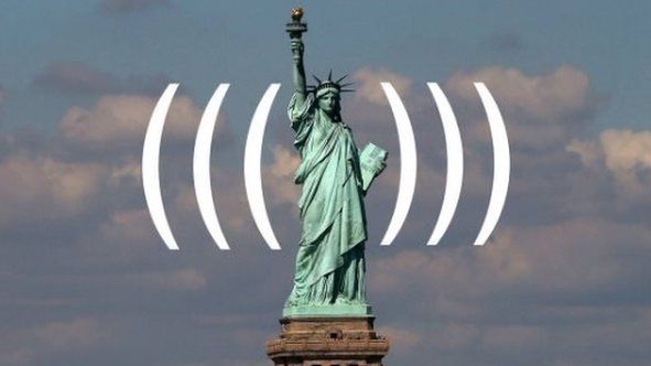 A picture of the Statue of Liberty is surrounded by parentheses.