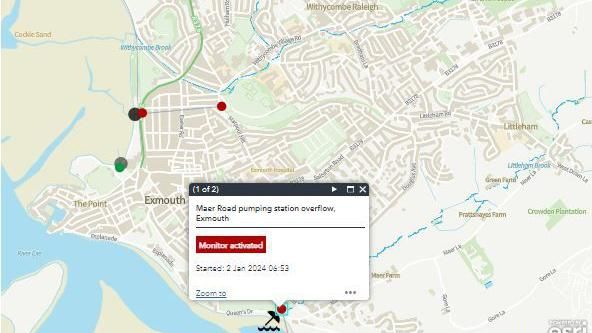 South West Water's WaterFit Live map showing Exmouth