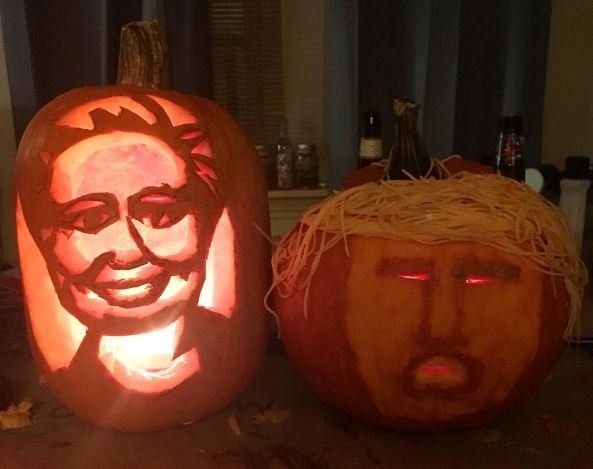 Kelsey Kruzel and friend's Hilary and Trump pumpkins