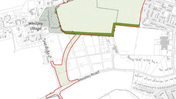 The outline of the development plans and part of the new relief road to the south