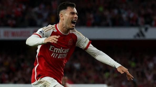 Gabriel Martinelli of Arsenal celebrates with teammates after scoring  News Photo - Getty Images