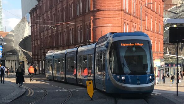 A tram in Birmingham